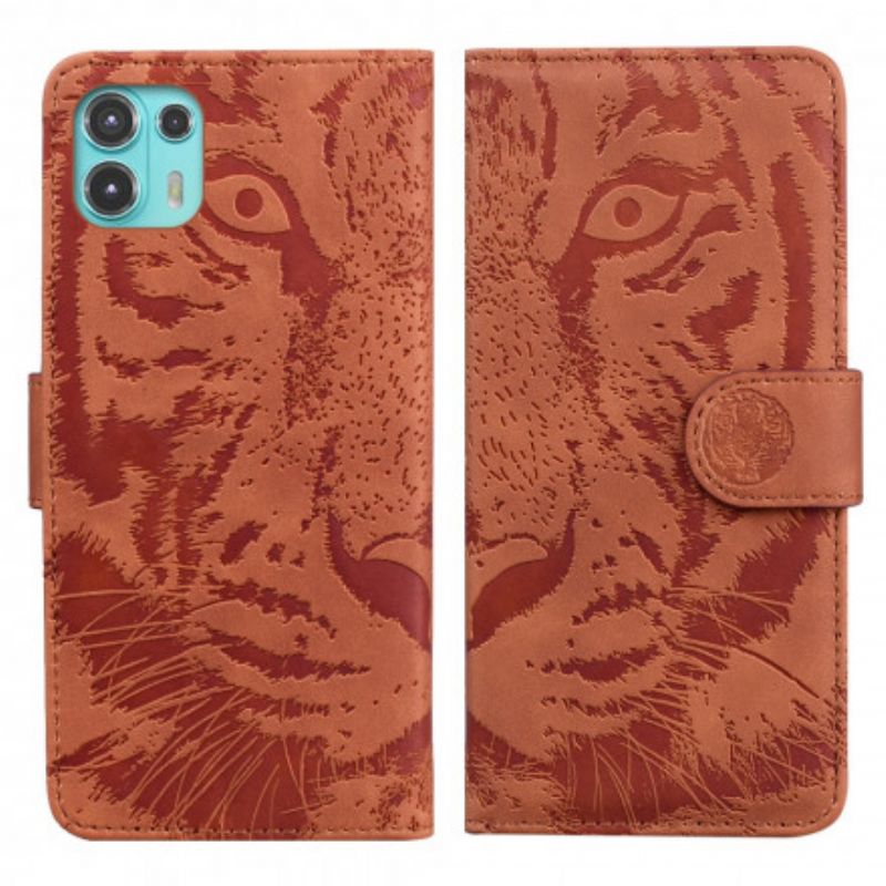 Læder Cover Motorola Edge 20 Lite Telefon Etui Tiger Face Print