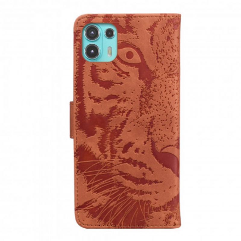 Læder Cover Motorola Edge 20 Lite Telefon Etui Tiger Face Print