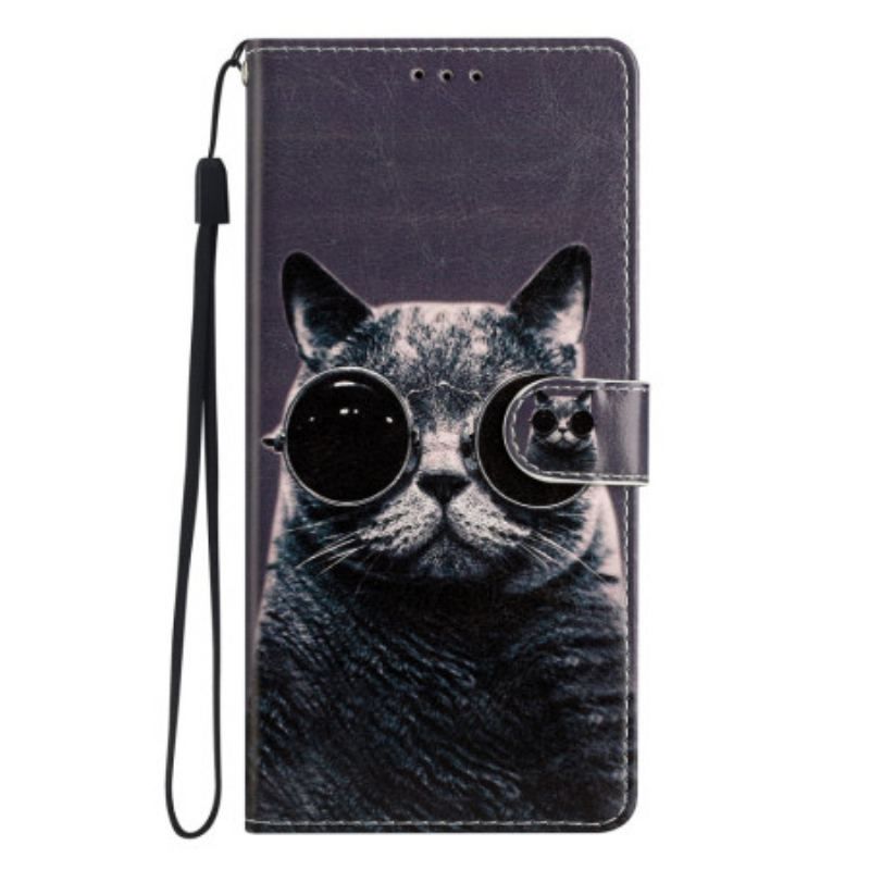 Flip Cover Oppo Reno 8 Med Snor Cat Strappy Briller