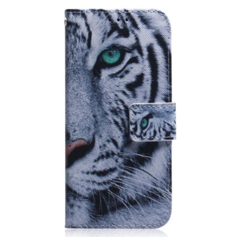 Flip Cover Oppo Reno 8 Med Snor Strappy White Tiger