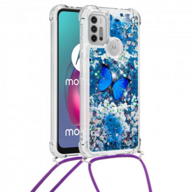 Cover Til Moto G30 / G10 Butterfly Pailletter Snøre