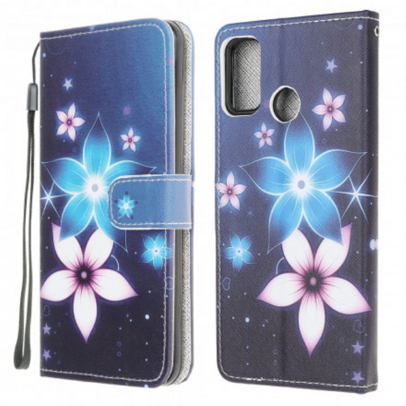 Flip Cover Moto G30 / G10 Måneblomster Med Rem