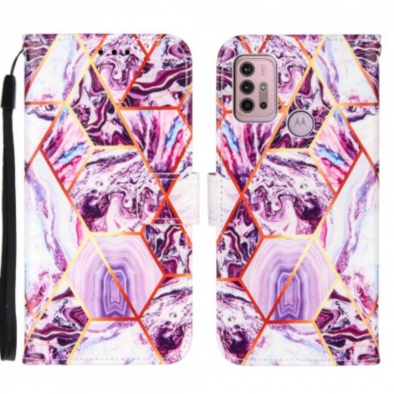 Flip Cover Moto G30 / G10 Stribet Geometrisk Marmor