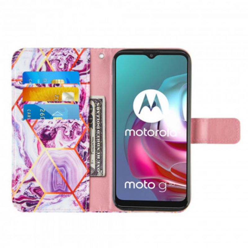 Flip Cover Moto G30 / G10 Stribet Geometrisk Marmor