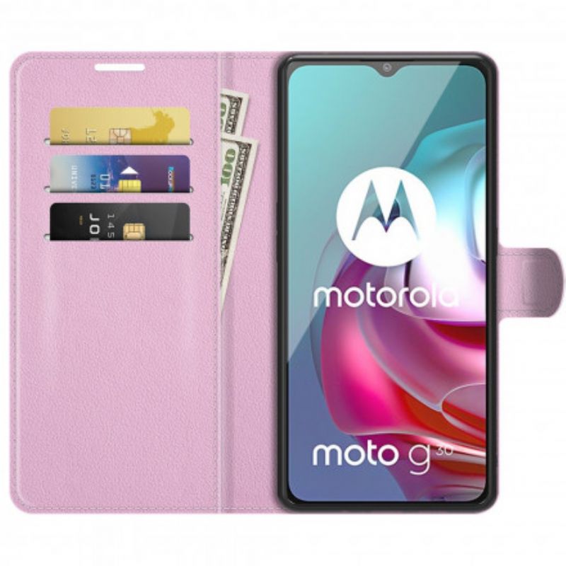 Flip Cover Til Moto G30 / G10 Klassisk Litchi-effekt