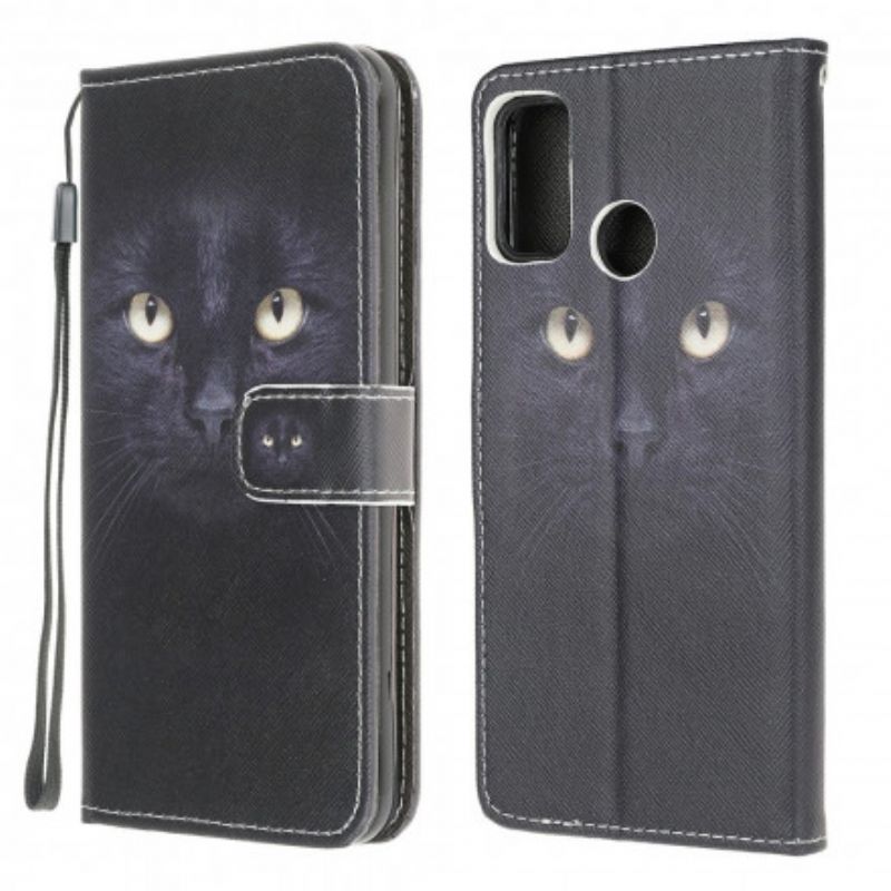 Læder Cover Moto G30 / G10 Black Strappy Cat Eyes