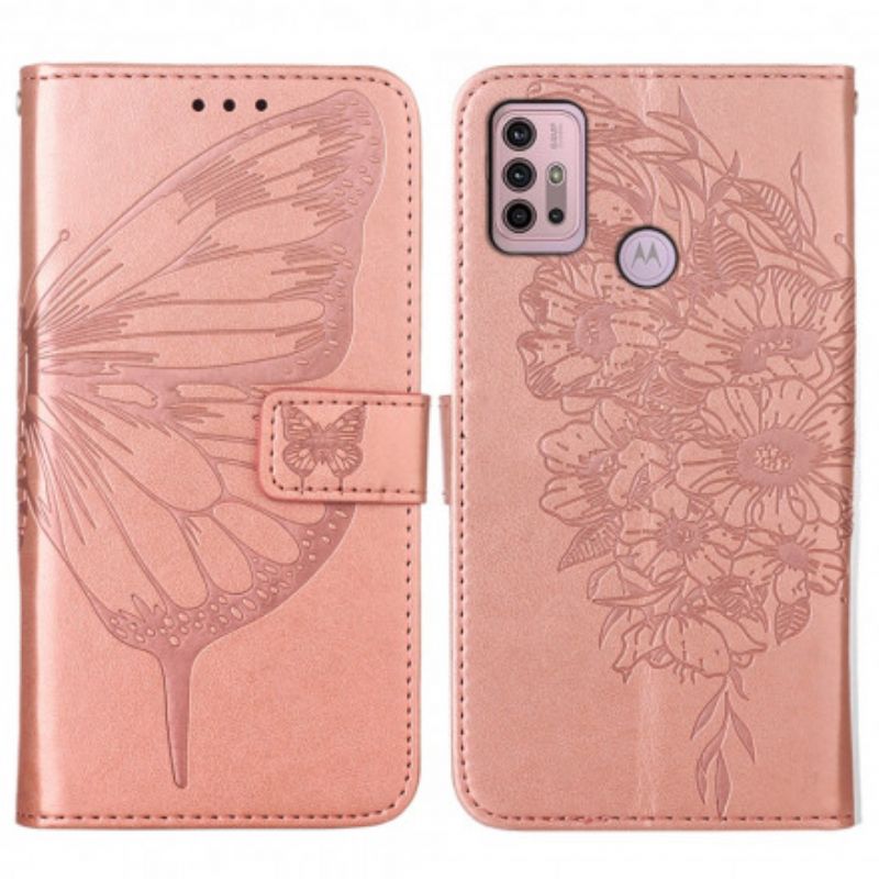 Læder Cover Moto G30 / G10 Telefon Etui Butterfly Design