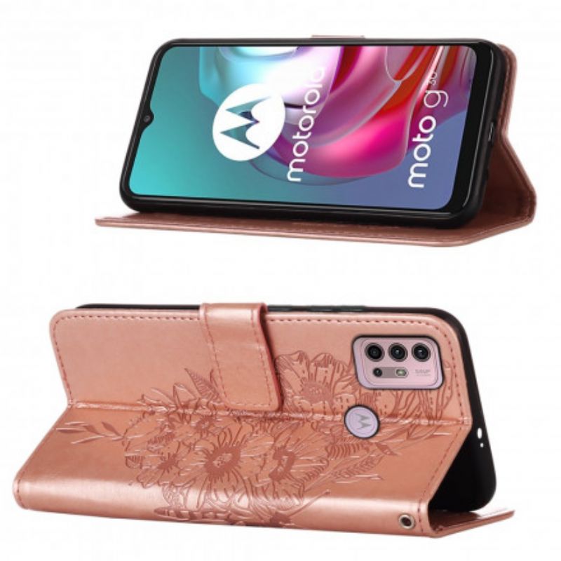 Læder Cover Moto G30 / G10 Telefon Etui Butterfly Design