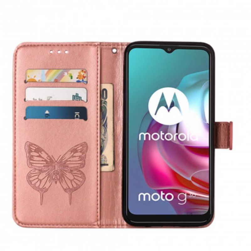 Læder Cover Moto G30 / G10 Telefon Etui Butterfly Design