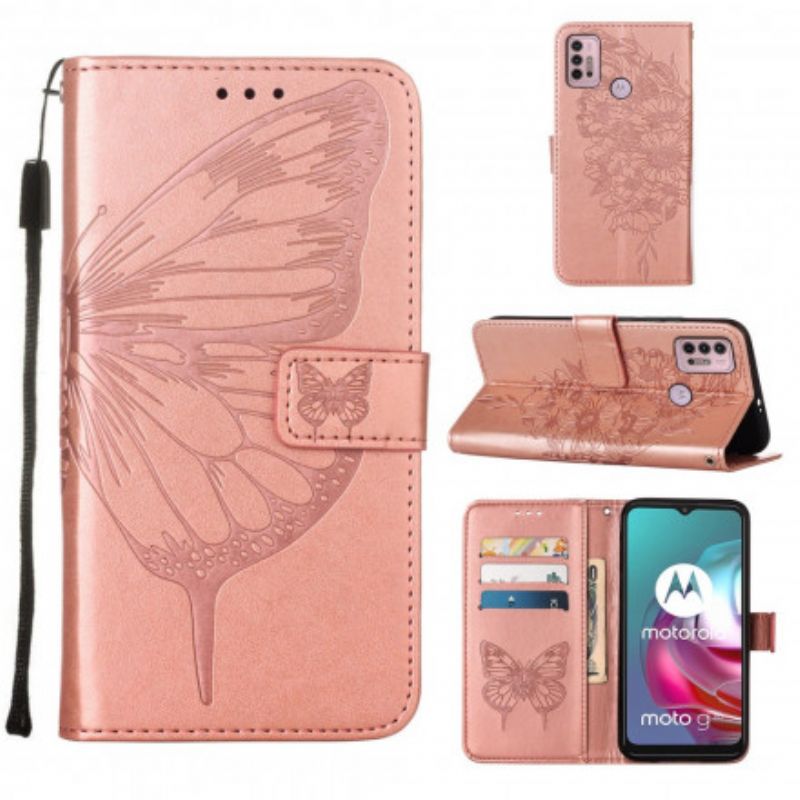 Læder Cover Moto G30 / G10 Telefon Etui Butterfly Design