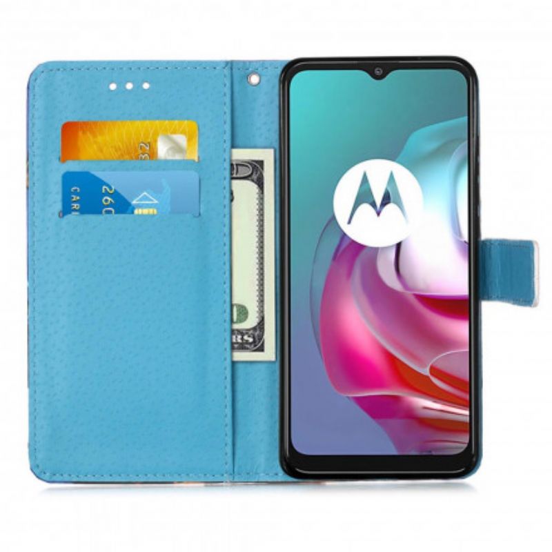 Læder Cover Moto G30 / G10 Telefon Etui Eiffeltårnet Sommerfuglestrop