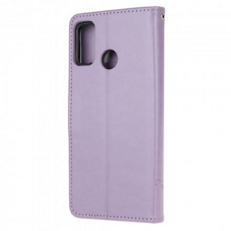 Læder Cover Moto G30 / G10 Telefon Etui Sommerfugle Og Blomster Strappy