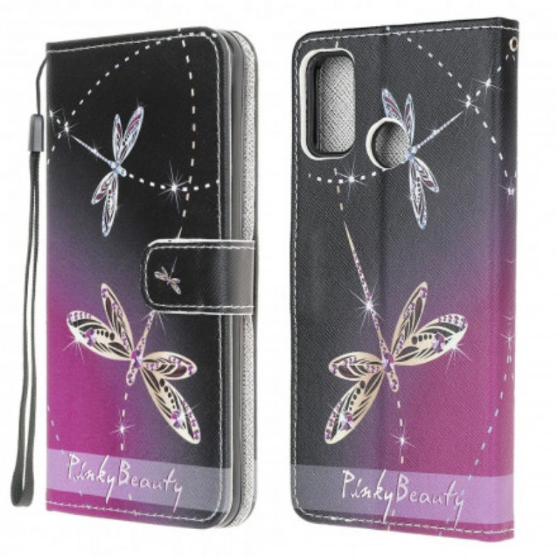 Læder Cover Moto G30 / G10 Telefon Etui Thong Dragonflies