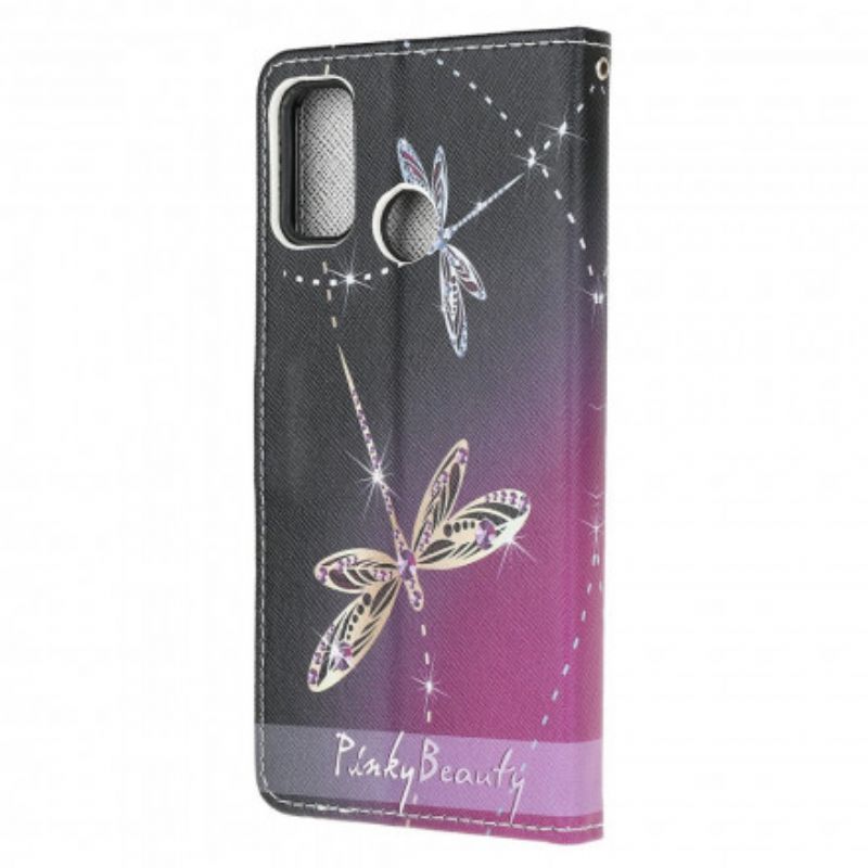 Læder Cover Moto G30 / G10 Telefon Etui Thong Dragonflies