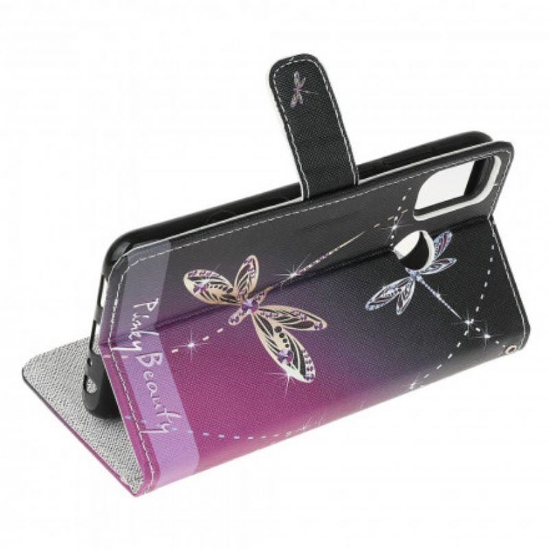 Læder Cover Moto G30 / G10 Telefon Etui Thong Dragonflies