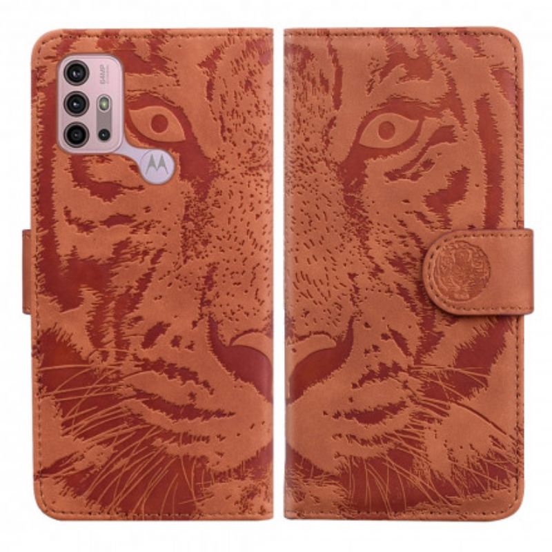 Læder Cover Moto G30 / G10 Telefon Etui Tiger Face Print