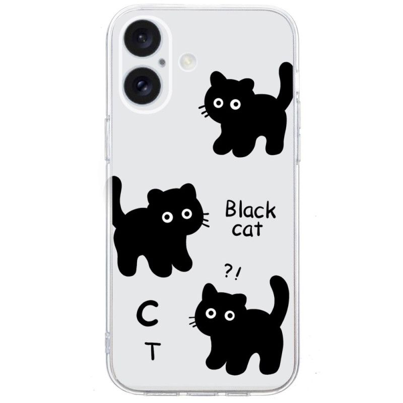 Cover iPhone 16 Transparent Edge Black Cats