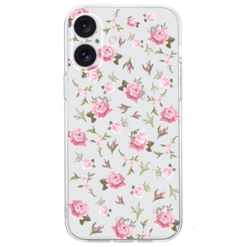 Cover iPhone 16 Transparent Edge Pink Flowers