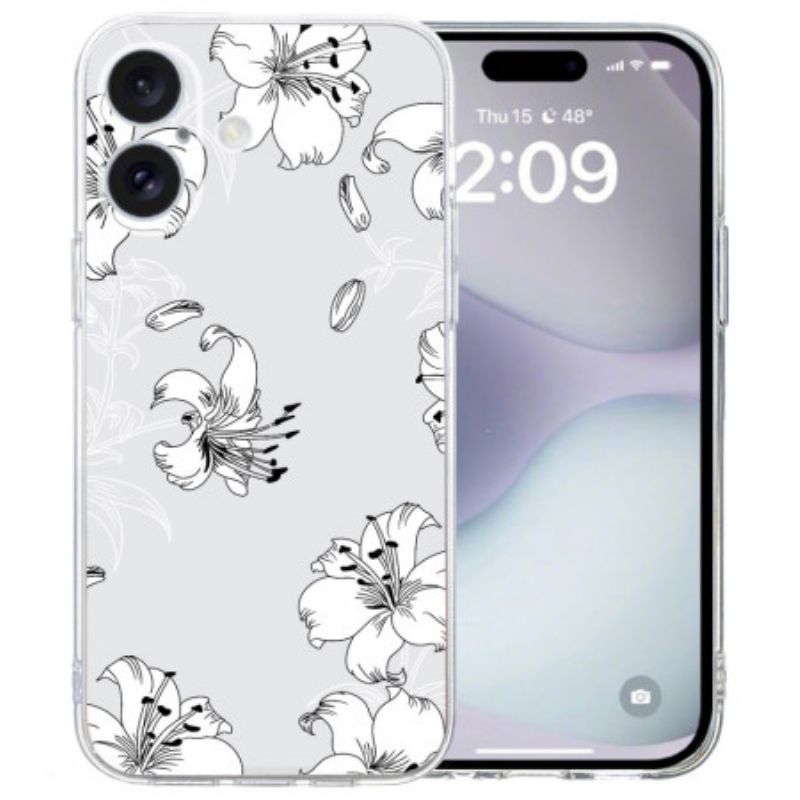 Cover Til iPhone 16 Gennemsigtige Kant Hvide Blomster