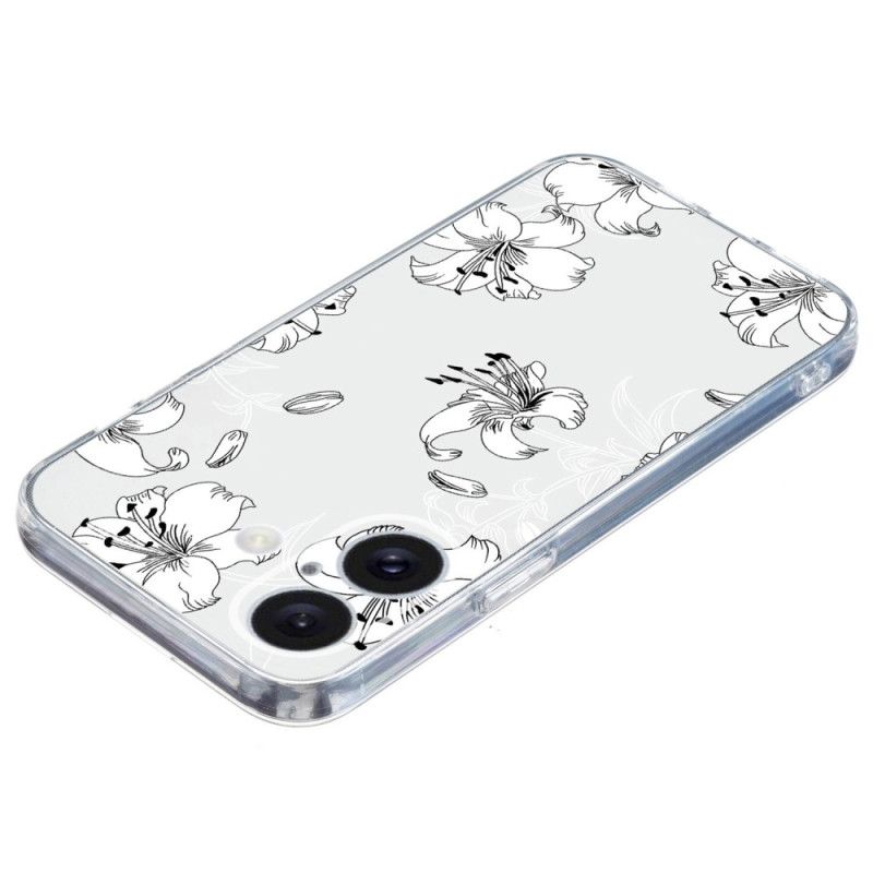 Cover Til iPhone 16 Gennemsigtige Kant Hvide Blomster