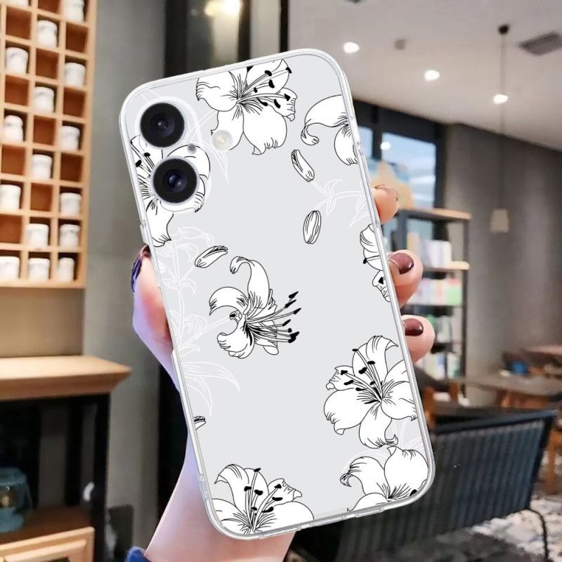 Cover Til iPhone 16 Gennemsigtige Kant Hvide Blomster