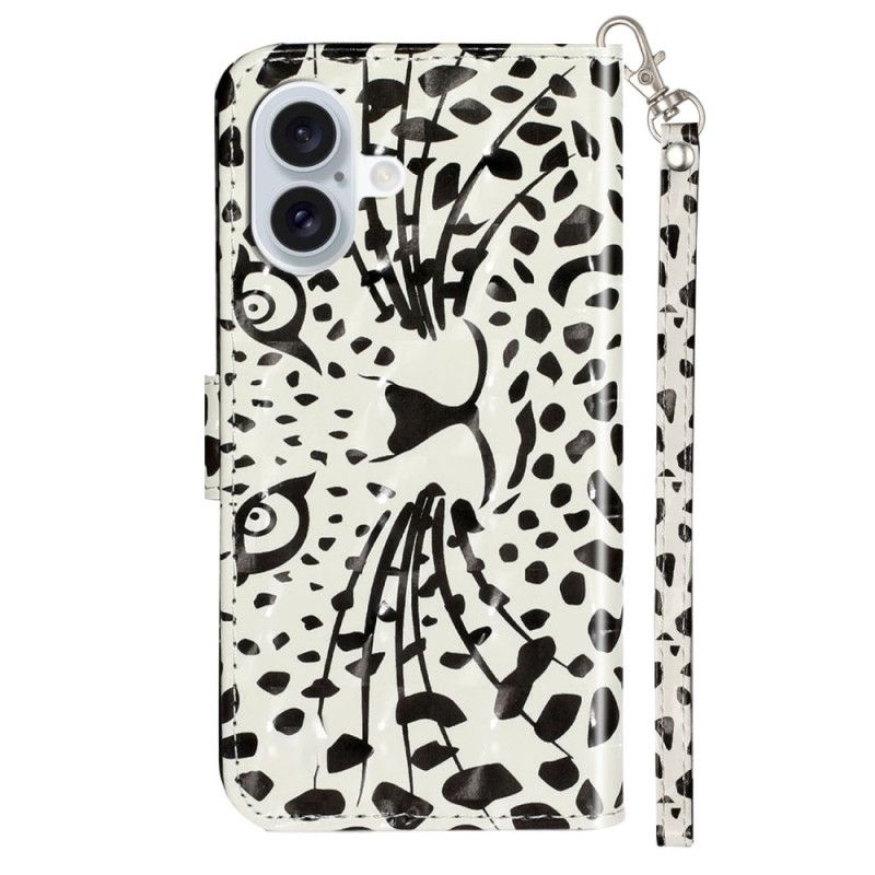 Flip Cover iPhone 16 Leopardhoved Med Rem