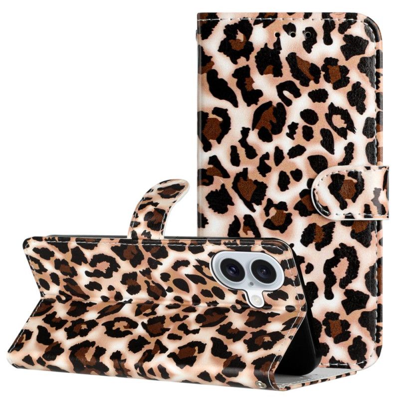 Flip Cover iPhone 16 Leopardmønster Med Rem