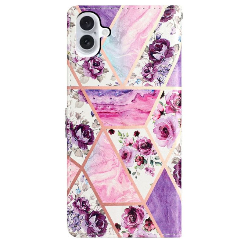 Flip Cover iPhone 16 Lilla Blomster Med Rem