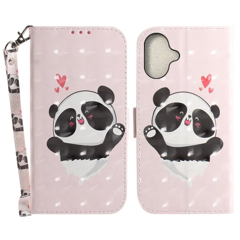 Flip Cover iPhone 16 Panda Love Med Rem