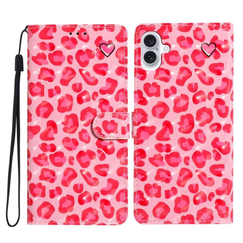 Flip Cover iPhone 16 Pink Leopard Print Med Rem