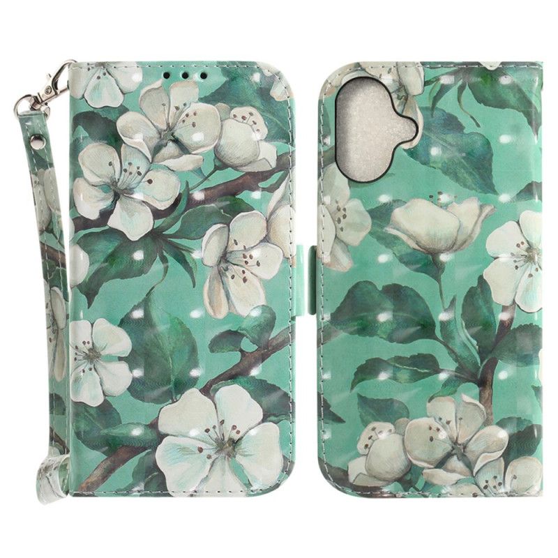 Flip Cover Til iPhone 16 Akvarelblomster Med Rem