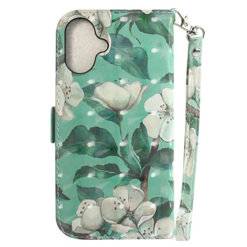 Flip Cover Til iPhone 16 Akvarelblomster Med Rem