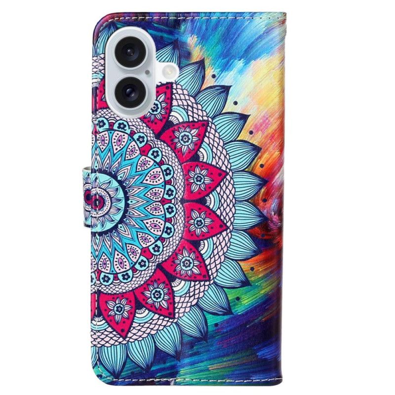 Læder Cover iPhone 16 Fantastisk Mandala Med Rem