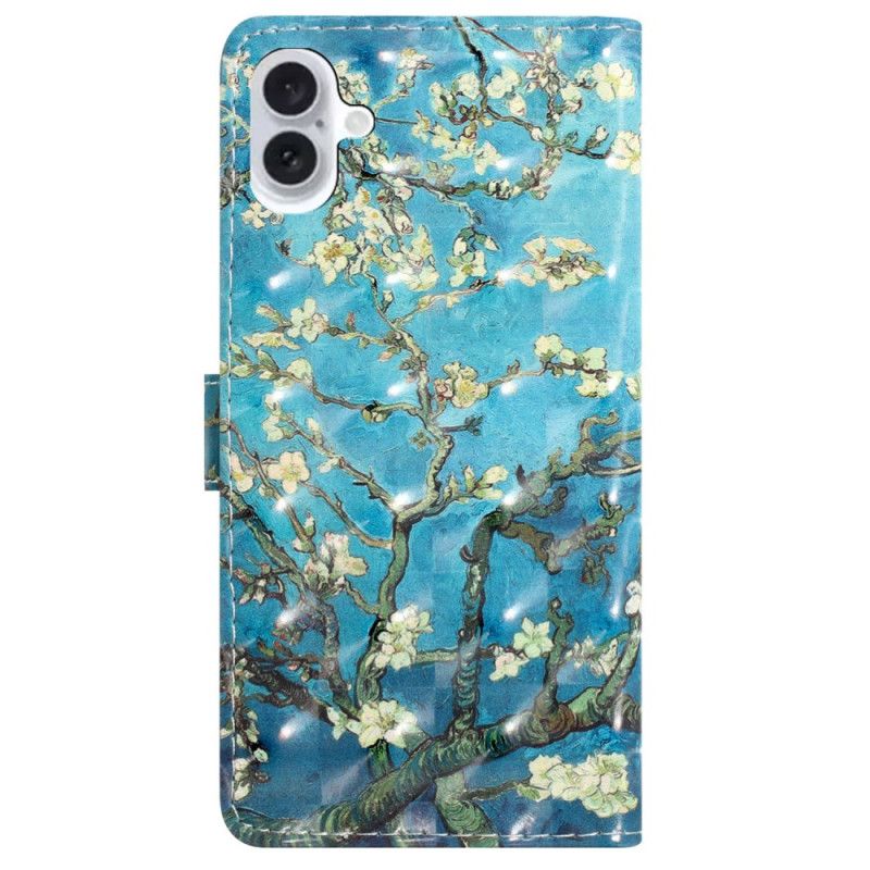 Læder Cover iPhone 16 Telefon Etui Abrikosblomst