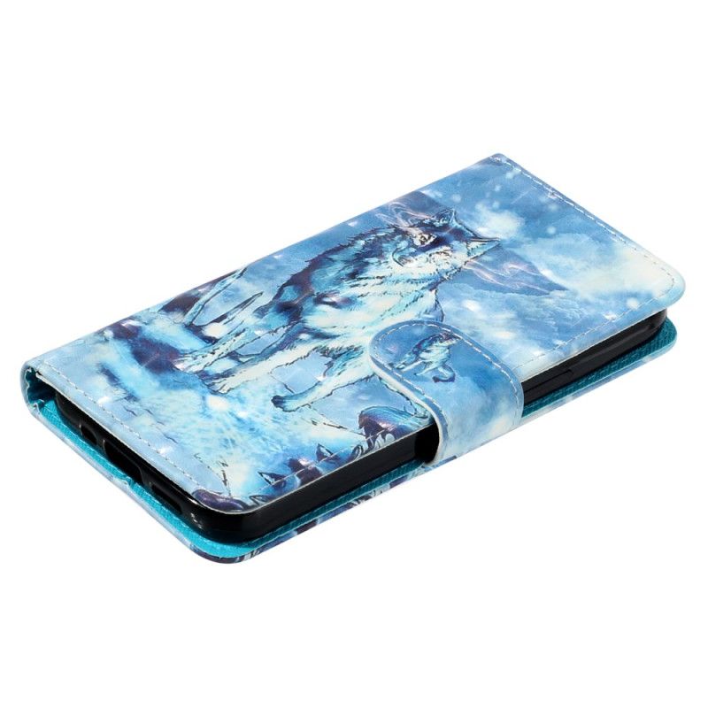 Læder Cover iPhone 16 Telefon Etui Lanyard Snow Wolf