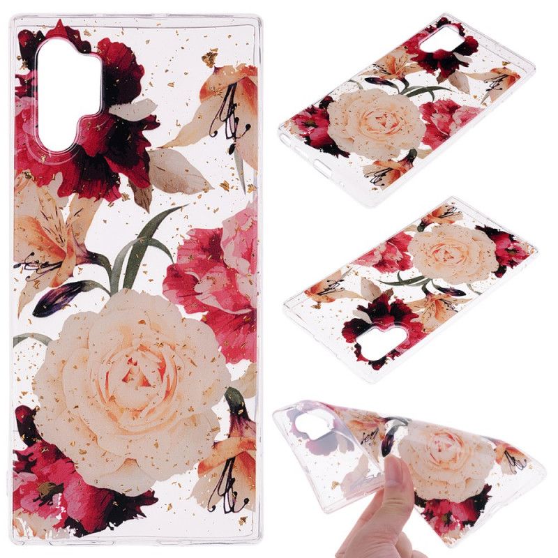 Cover Samsung Galaxy Note 10 Plus Blomster Og Glitter Beskyttelse