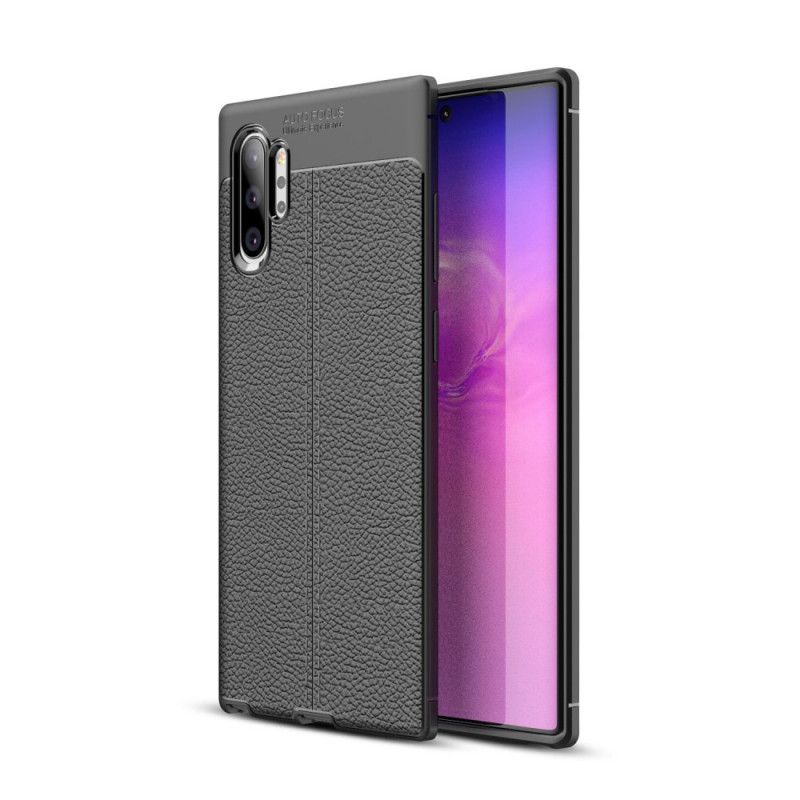 Cover Samsung Galaxy Note 10 Plus Sort Dobbeltlinjeret Lychee-Lædereffekt