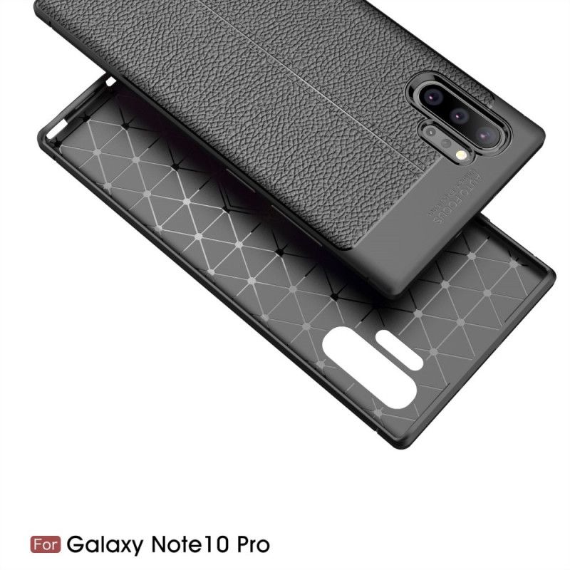 Cover Samsung Galaxy Note 10 Plus Sort Dobbeltlinjeret Lychee-Lædereffekt