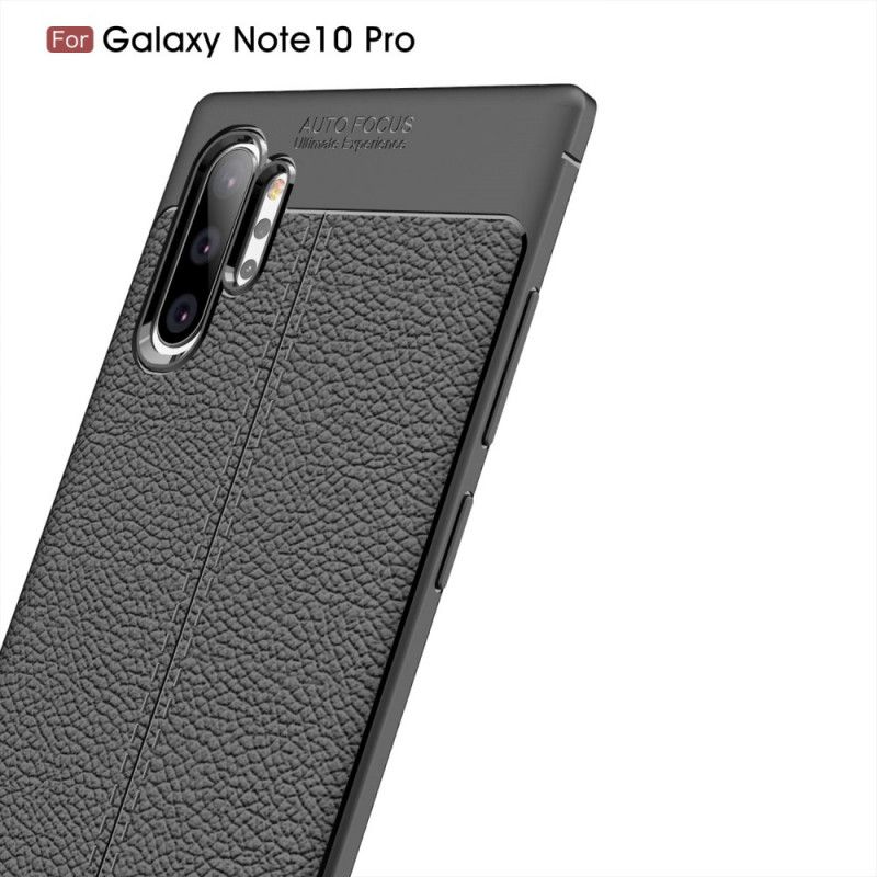 Cover Samsung Galaxy Note 10 Plus Sort Dobbeltlinjeret Lychee-Lædereffekt