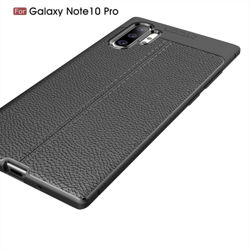 Cover Samsung Galaxy Note 10 Plus Sort Dobbeltlinjeret Lychee-Lædereffekt