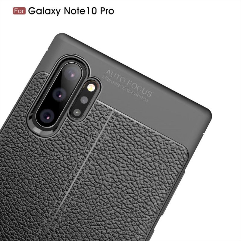 Cover Samsung Galaxy Note 10 Plus Sort Dobbeltlinjeret Lychee-Lædereffekt