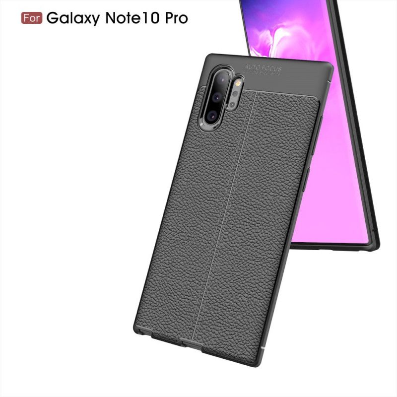 Cover Samsung Galaxy Note 10 Plus Sort Dobbeltlinjeret Lychee-Lædereffekt