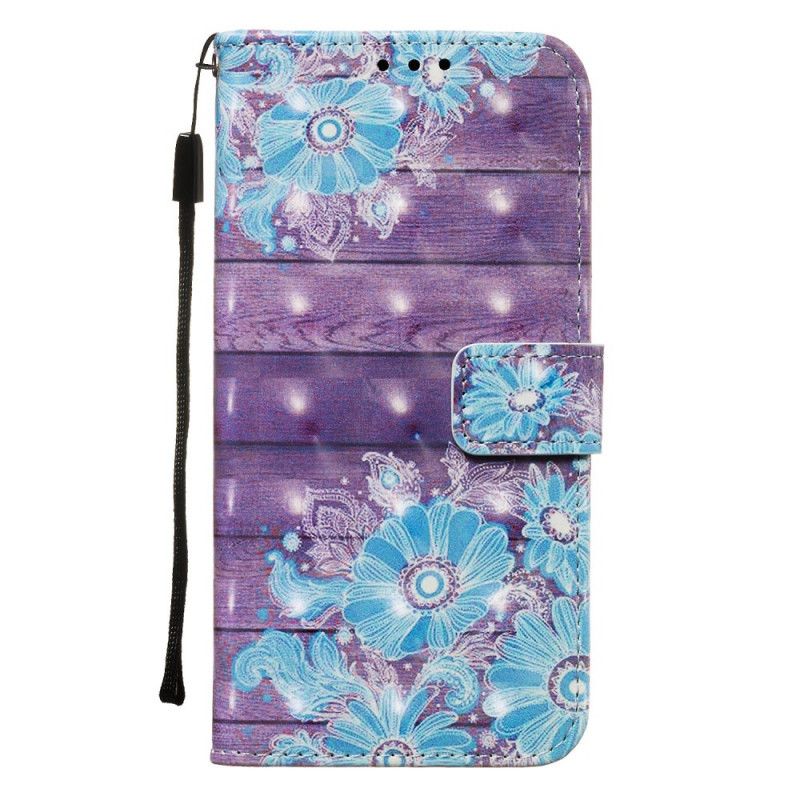 Flip Cover Læder for Samsung Galaxy Note 10 Plus Blå Blomster Med Rem