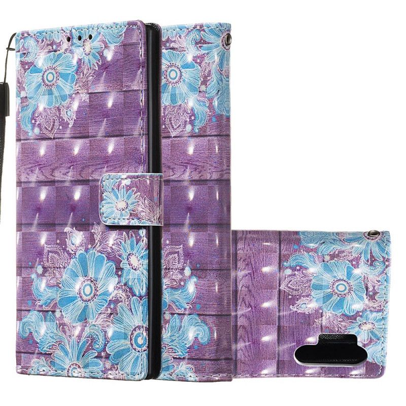 Flip Cover Læder for Samsung Galaxy Note 10 Plus Blå Blomster Med Rem