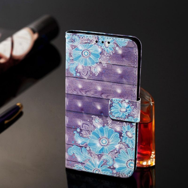 Flip Cover Læder for Samsung Galaxy Note 10 Plus Blå Blomster Med Rem