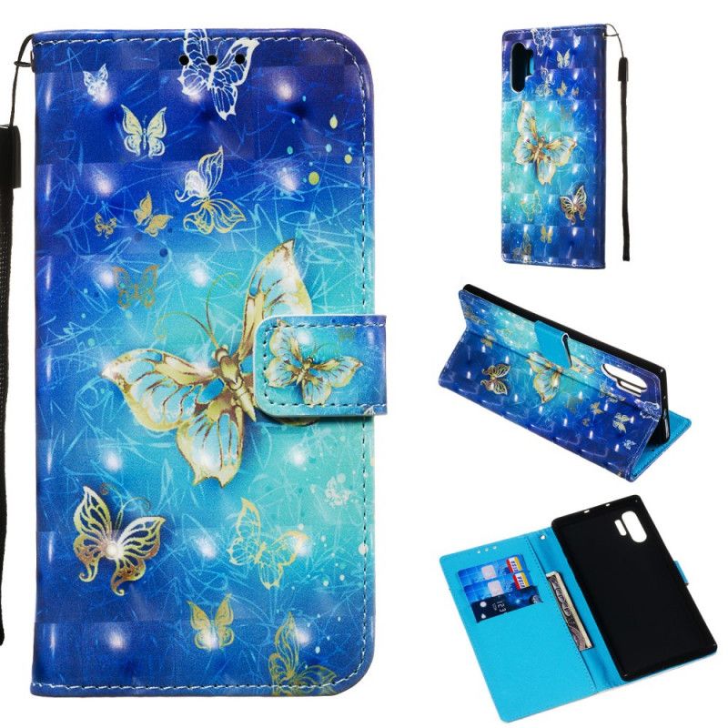 Flip Cover Læder for Samsung Galaxy Note 10 Plus Gyldne Remme Sommerfugle