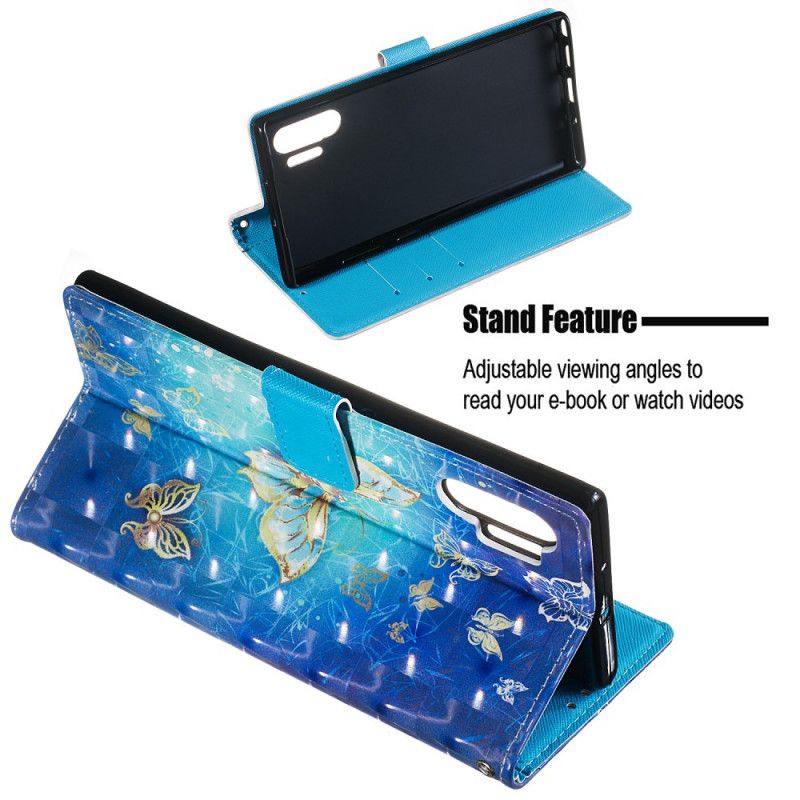 Flip Cover Læder for Samsung Galaxy Note 10 Plus Gyldne Remme Sommerfugle