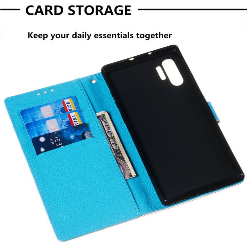 Flip Cover Læder for Samsung Galaxy Note 10 Plus Gyldne Remme Sommerfugle