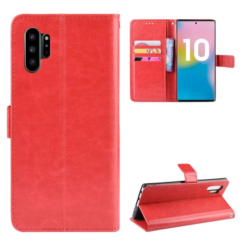 Flip Cover Læder Samsung Galaxy Note 10 Plus Sort Prangende Kunstlæder Original