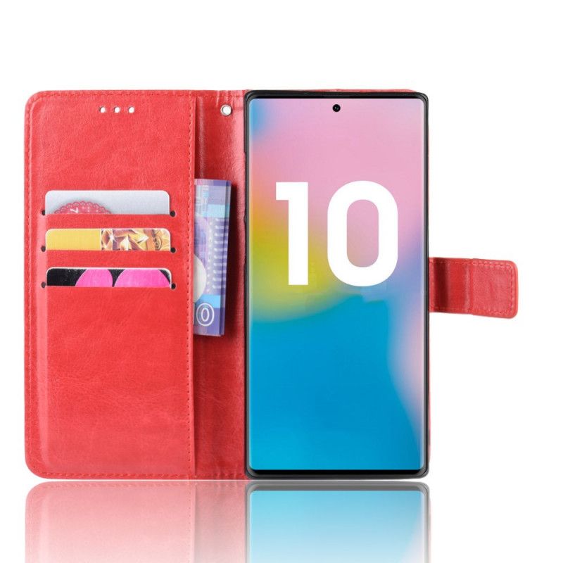 Flip Cover Læder Samsung Galaxy Note 10 Plus Sort Prangende Kunstlæder Original